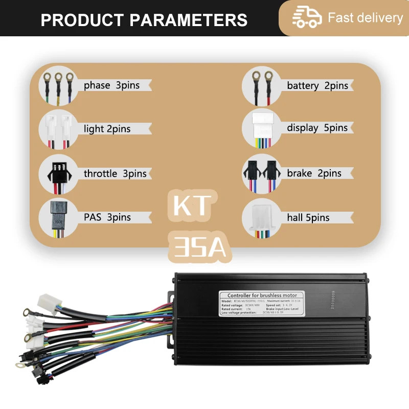 KUNTENG 35A 36-52V Sine Wave Controller 1000-1500W Brushless Motor KT Display