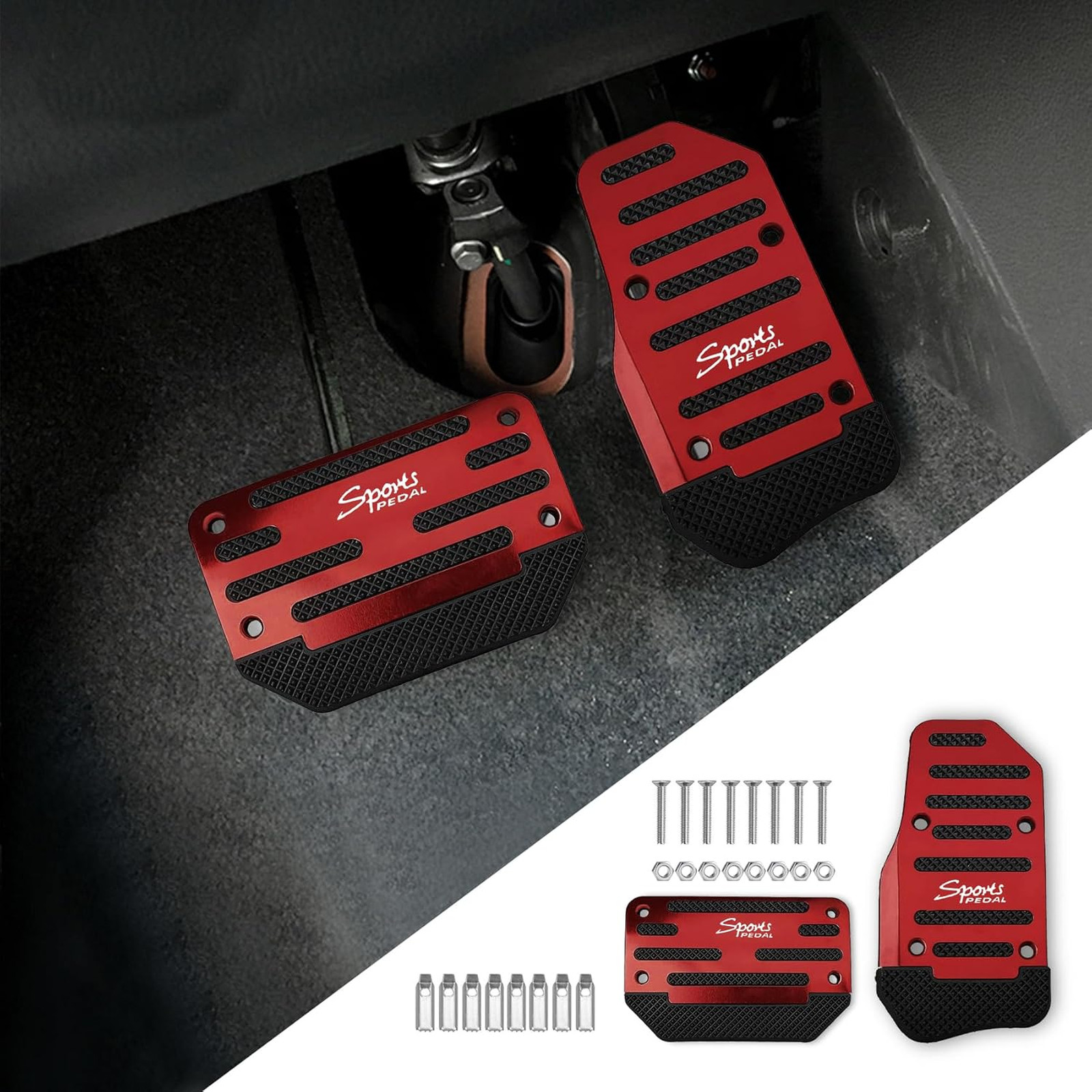 Car Pedal Covers Aluminum Alloy Non-Slip Gas and Brake Pedal Replacement Kit for