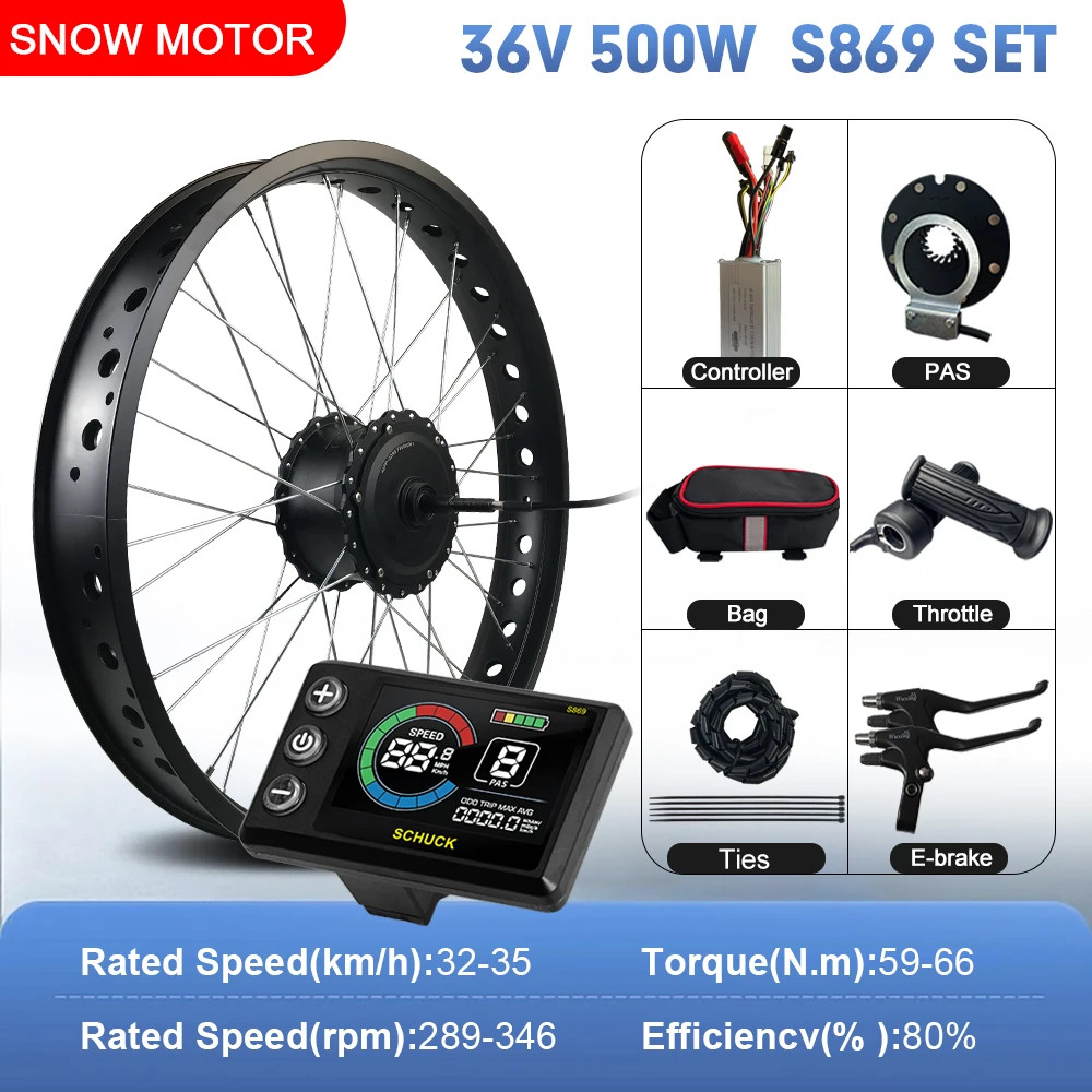 36V48V 500W EBike Fat Tire Conversion Kit 4.0 Rear Rotate Hub Motor Wheel 20 26″