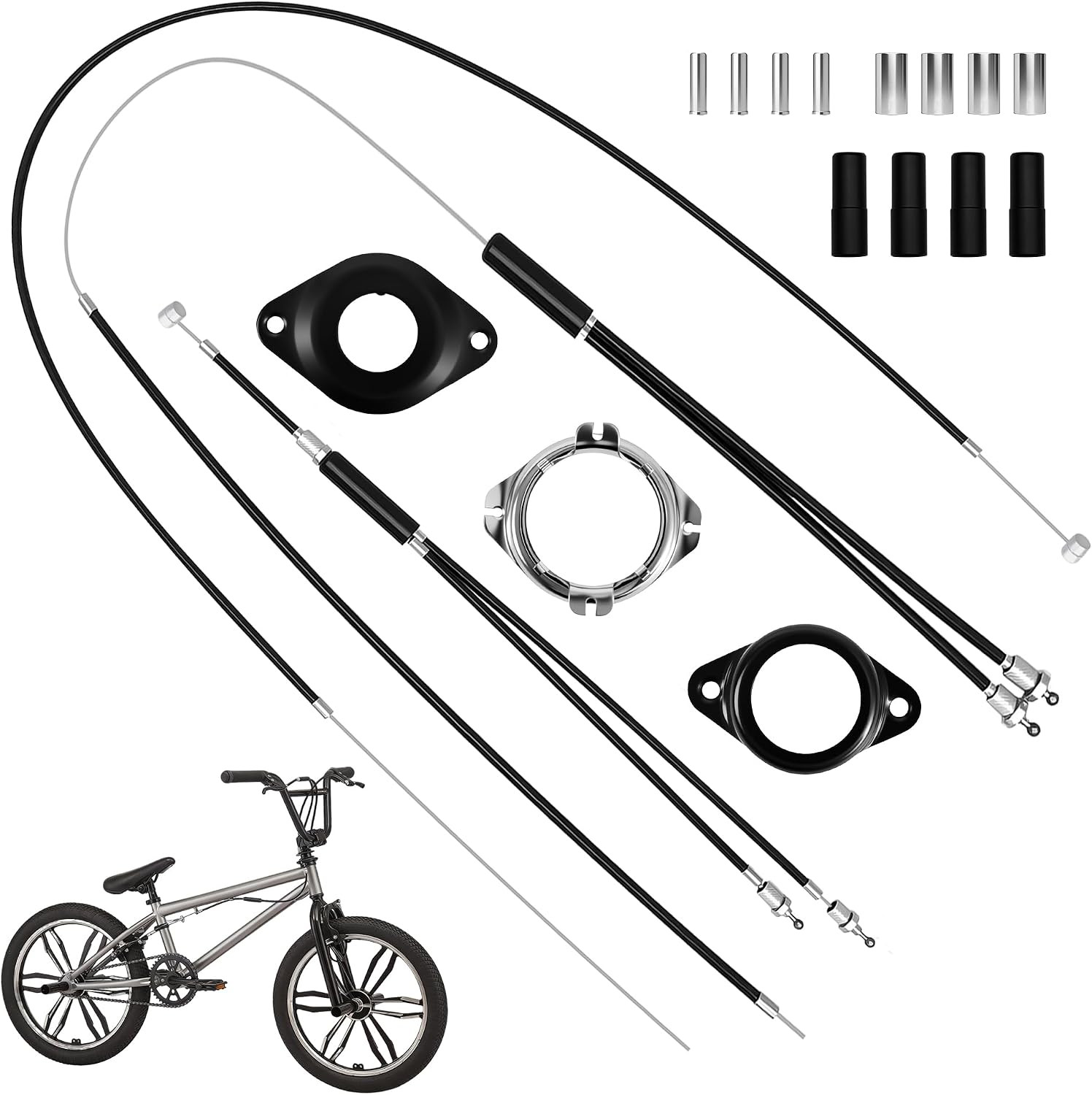 BMX Bike Gyro Brake Cables Front+Rear with Spinner Rotor Full Kit, Bicycle