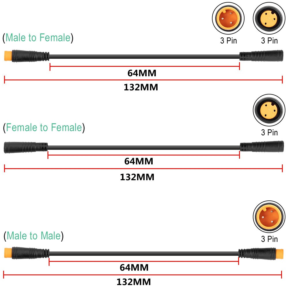 E-bike Extension Cable 3pin Female/Male to Female/Male for Throttle/Brake cable
