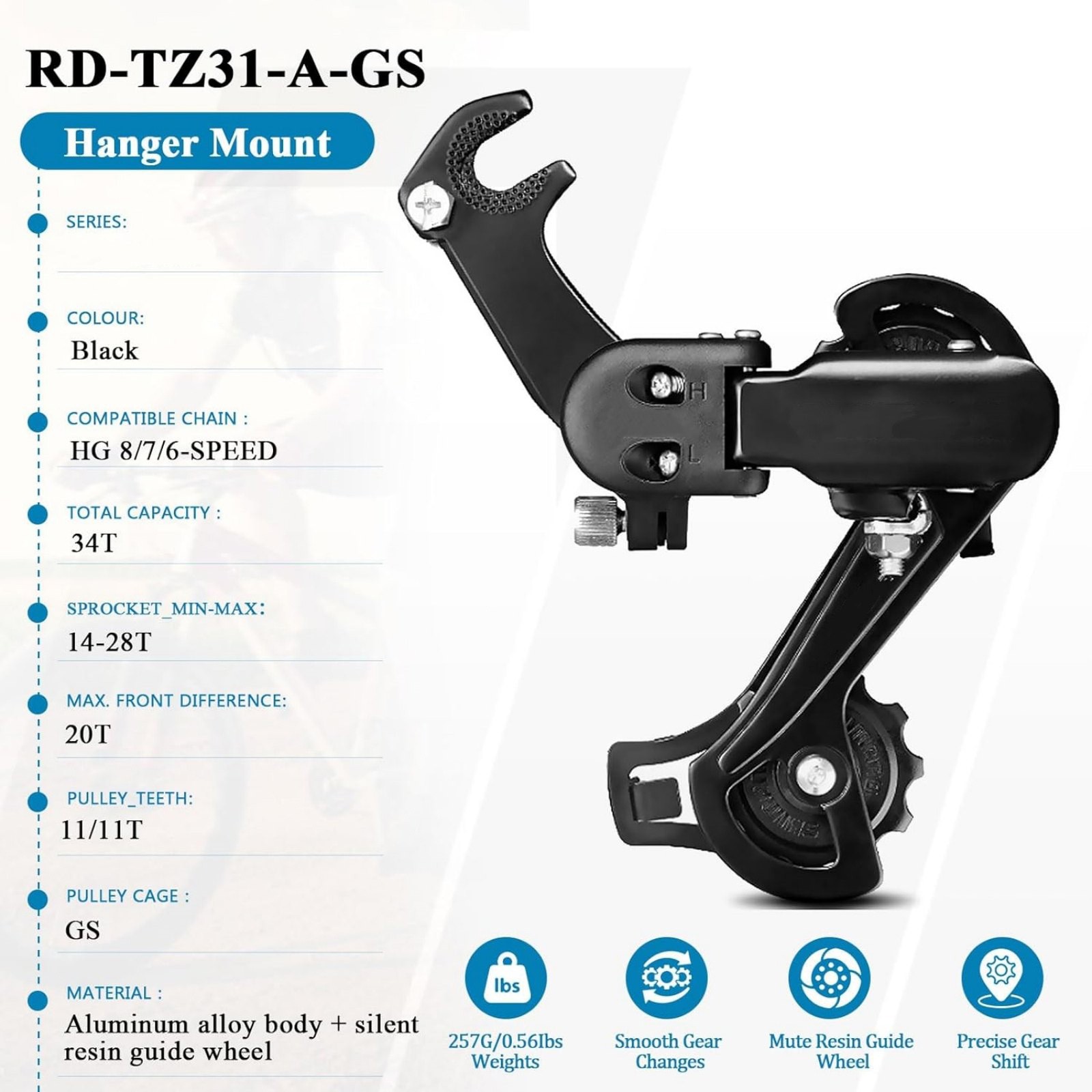 New 6/7/8 Speed Rear Derailleur For Shimano RD-TZ31 HG Chain 20T Max Front