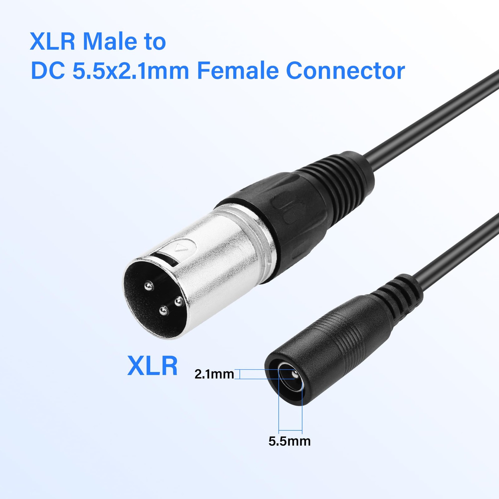2 Pack 2A DC Power Cable 5.5×2.1mm Female to 3 Pin XLR Male Adapter 15cm