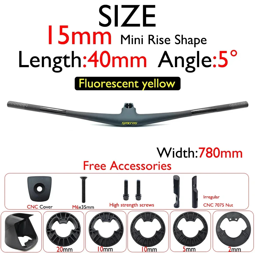 Integrated Mountain Bike Carbon Handlebar Stem 15/25mm Rise 4°/5° Angle 40/50mm