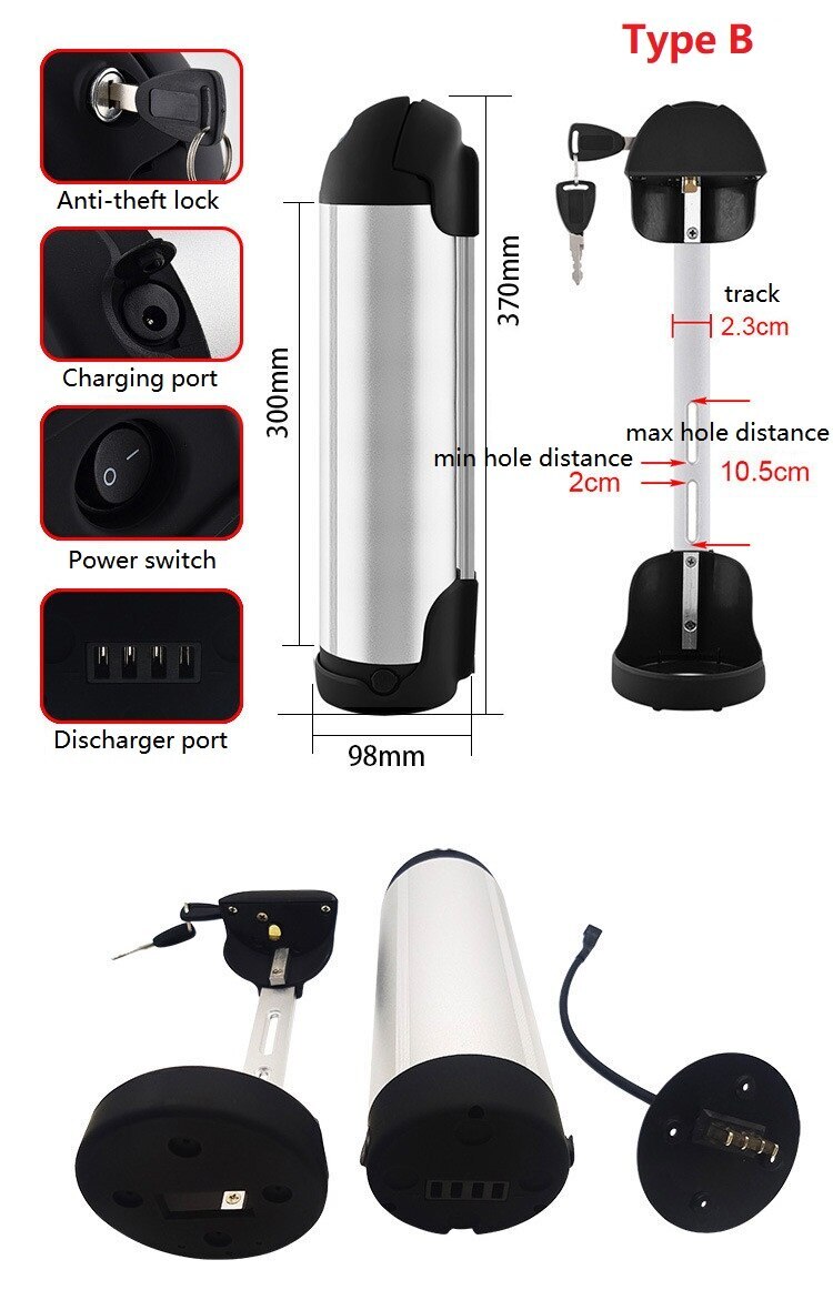 36-52V 10-18ah Electric Bicycle Water Bottle Battery For 200W-750W Motor