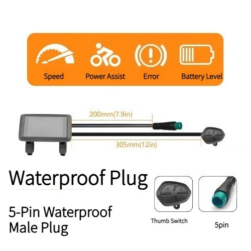 UKC1+ E-Bike Color LCD Display 24V-72V Waterproof SM Plug Speed&Battery Display