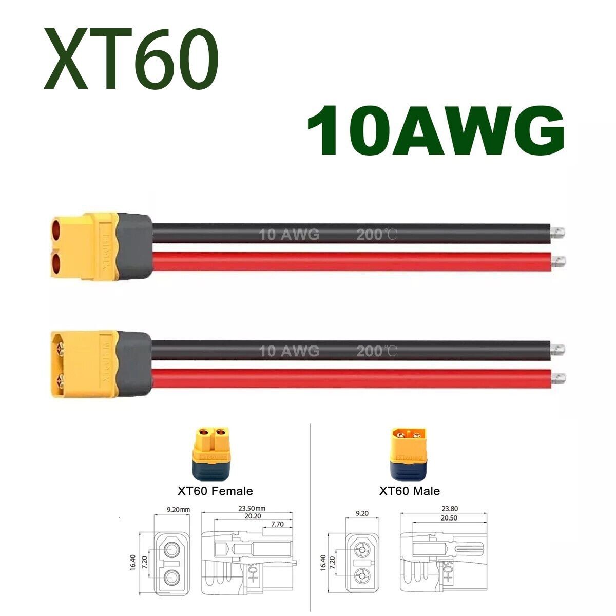 10 AWG XT60 Male Female Connector Solar Extension Cable Wire for RC Lipo Ebike