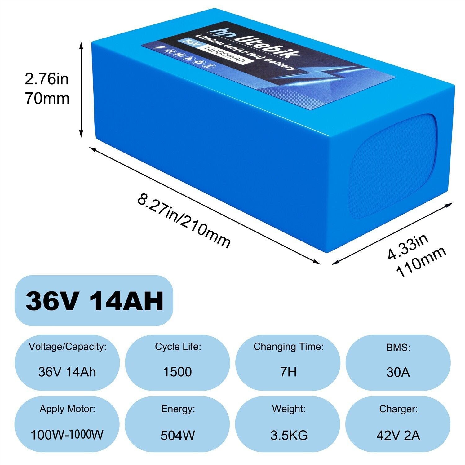 36V 14Ah Lithium ion E-bike Battery w/ 30A BMS 0-1000W Electric Scooter Bike NEW