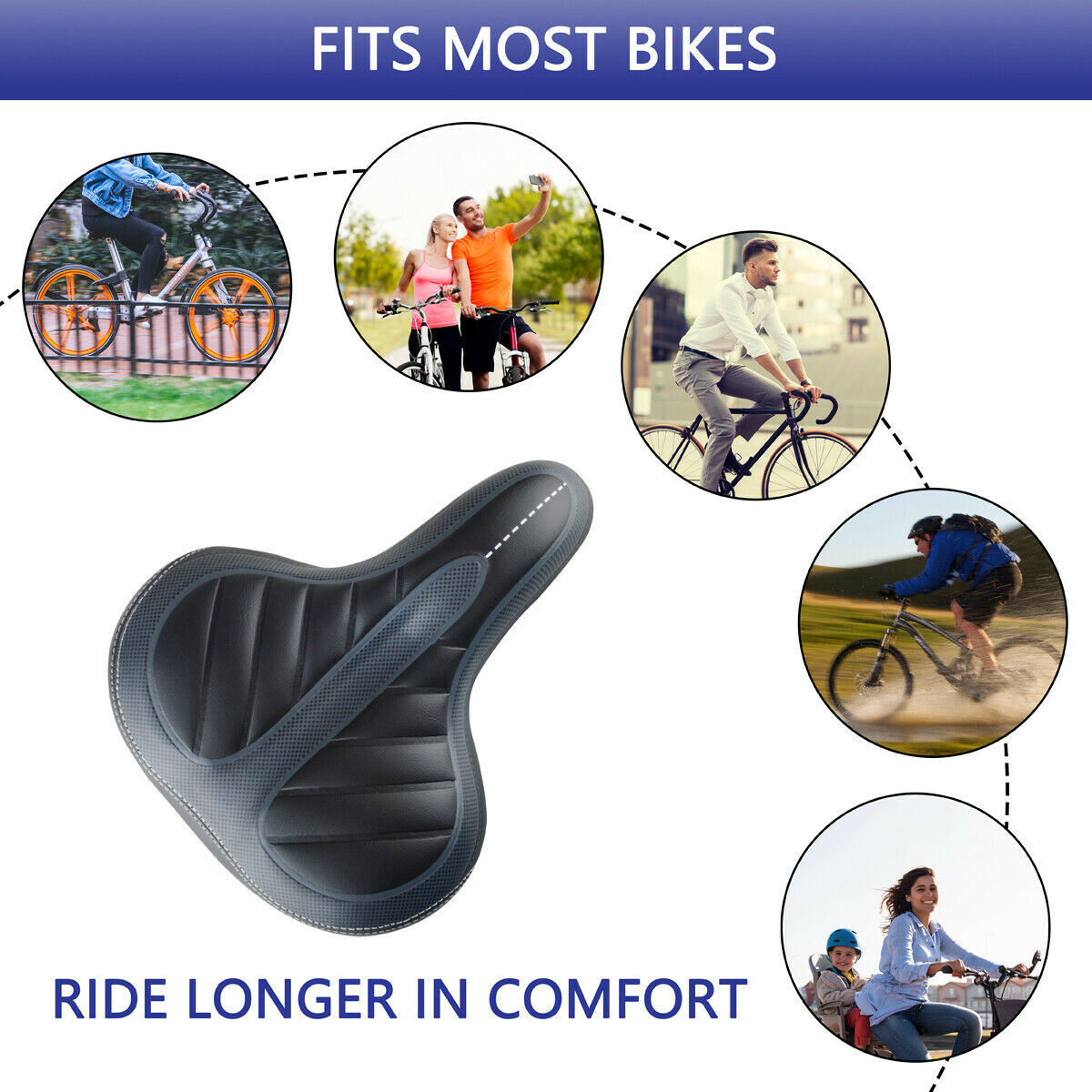 Comfort Wide Big Bum Soft Gel E-bike Bicycle Saddle Seat Air Cushion Gel Pad