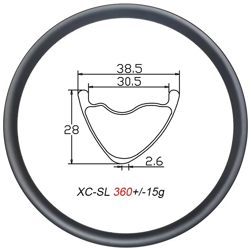 27.5er MTB XC Bicycle Carbon Rim 38.5mm Width Asymmetry V-shape UD Matte Ring