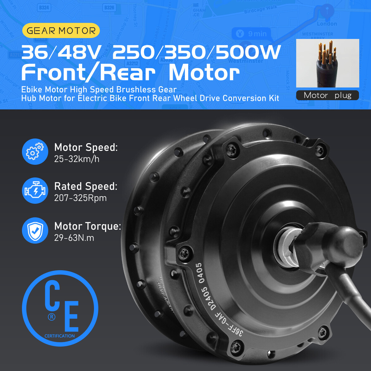 Electric Bike 36V/48V 250W 350W 500W Brushless Gear Front/Rear Drive Hub Motor