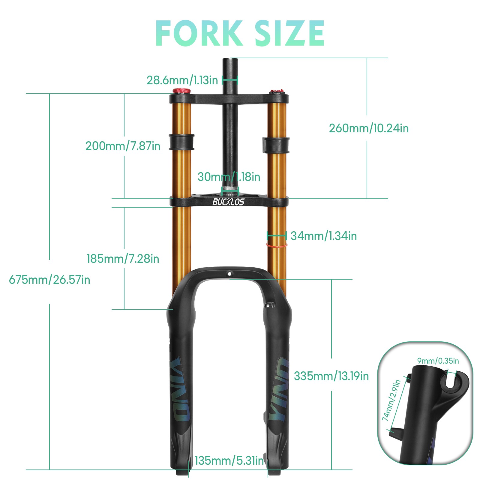 BUCKLOS YINO20 20” Suspension Air Fork 180mm Travel Snow E-MTB Bike 4.0 Fat Tire