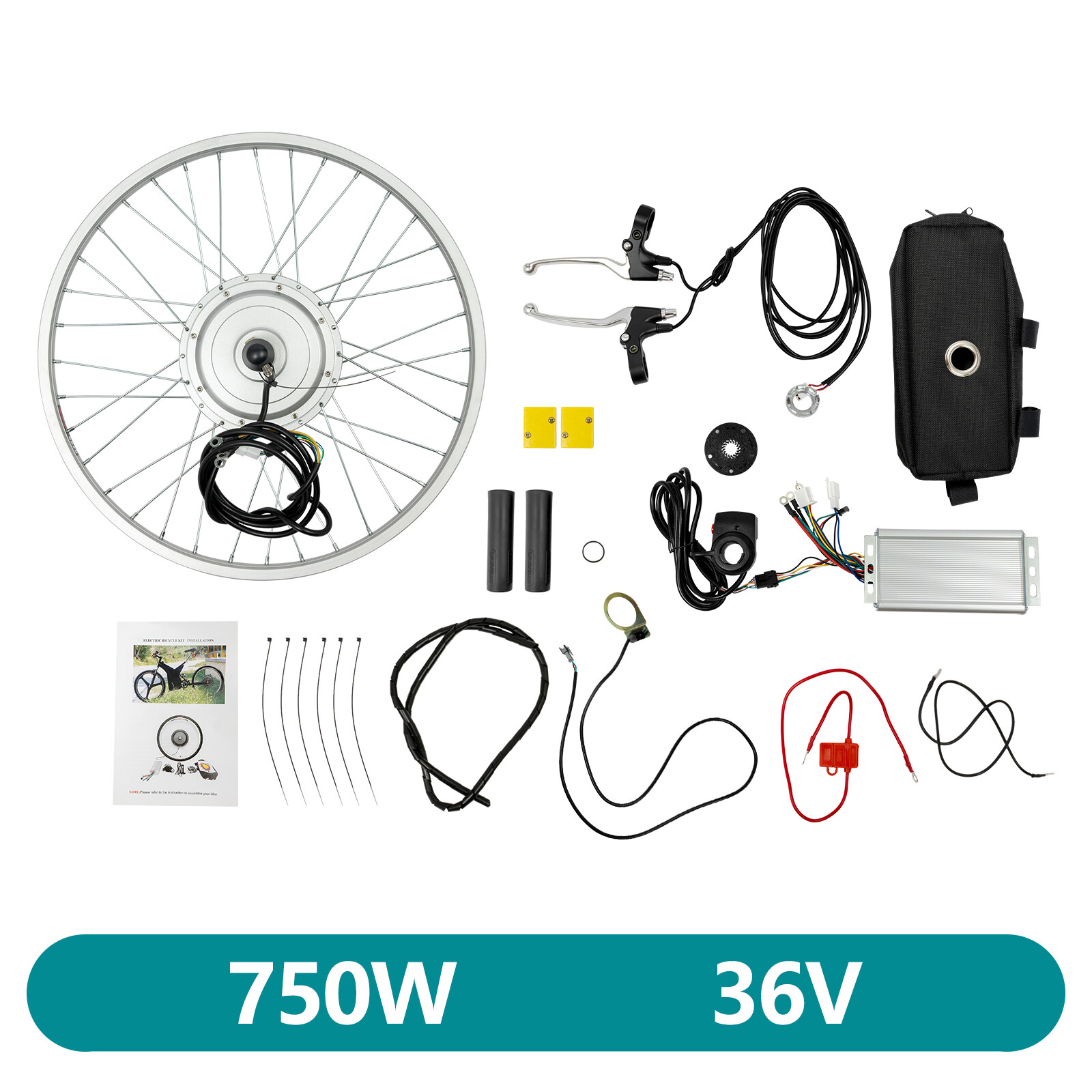 24″ 36V 750W Electric Bicycle Conversion Kit Front Wheel Kit Ebike Hub Motor Set