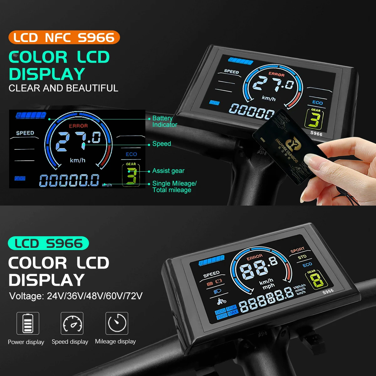 E-bike 3-Mode Sine Wave Waterproof Controller 17A 26A 30A 24V/36V/48V Display
