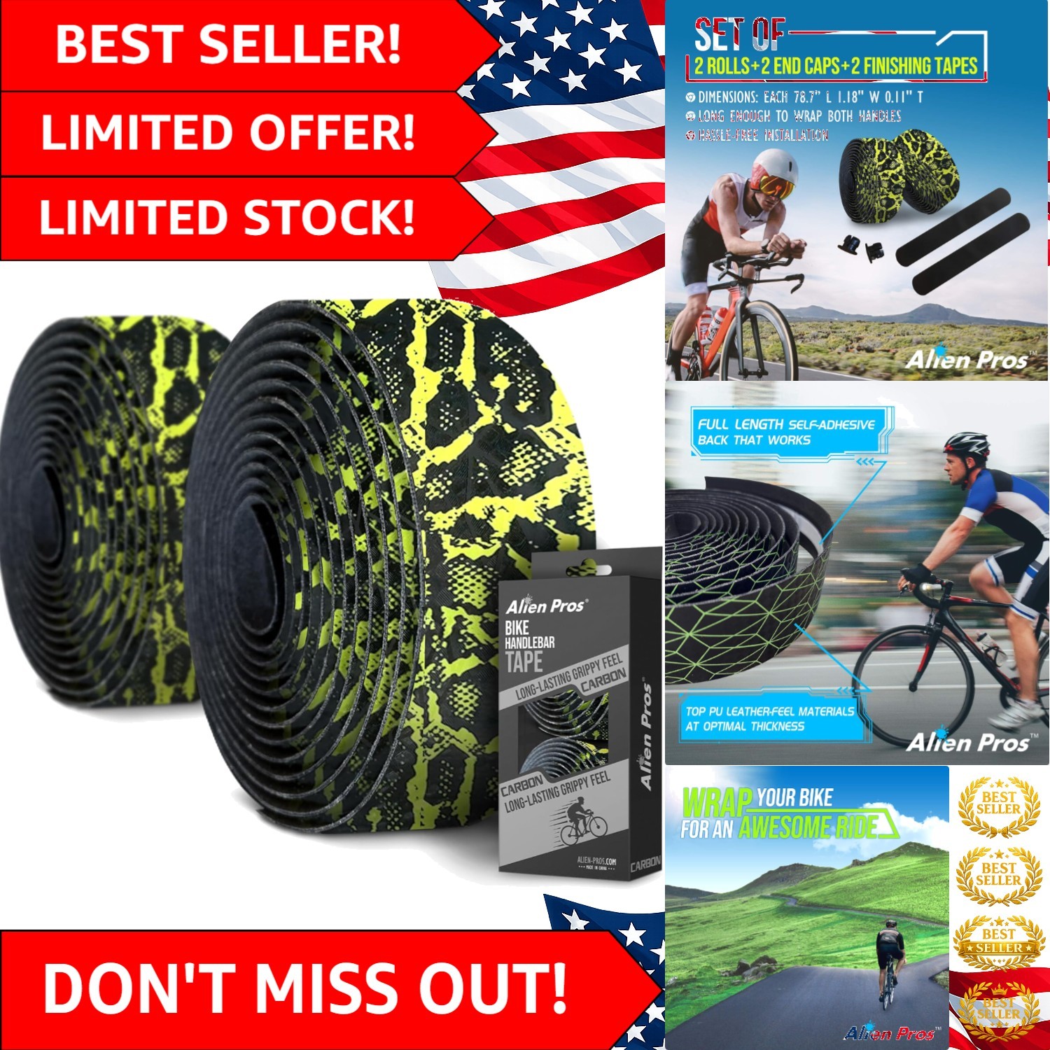 Carbon Fiber Bike Handlebar Tape Set of 2 – Anti-Slip & Water Resistant