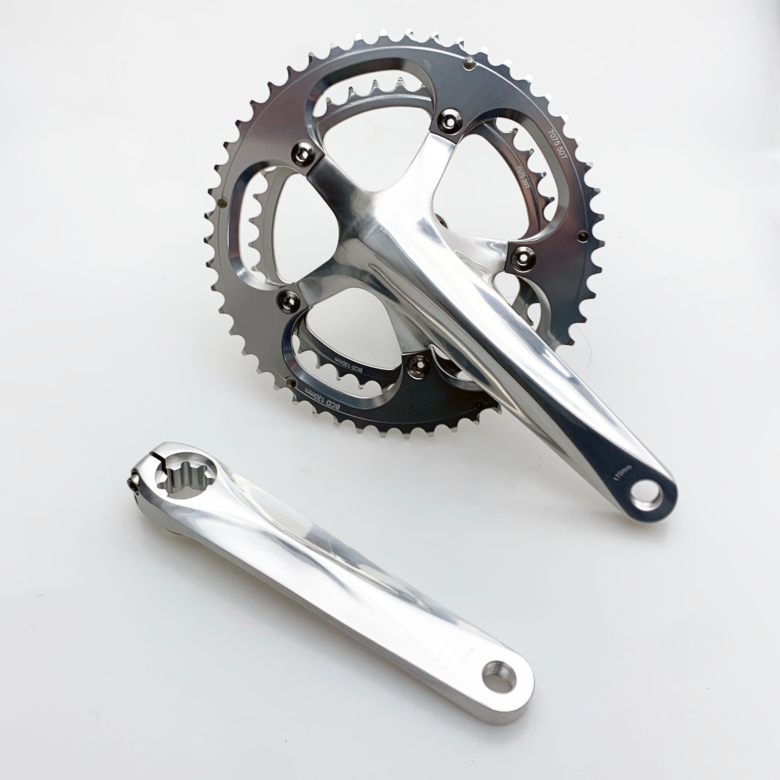 Andel Compact Double 50/39 Crankset, Polished Silver, No Logo, 130BCD, 170mm