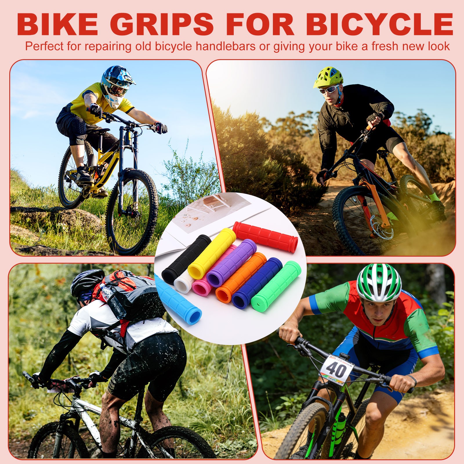 Soft Rubber Handlebar Grips, Bicycle Handlebar Grips 5.3 in 2 Pair White