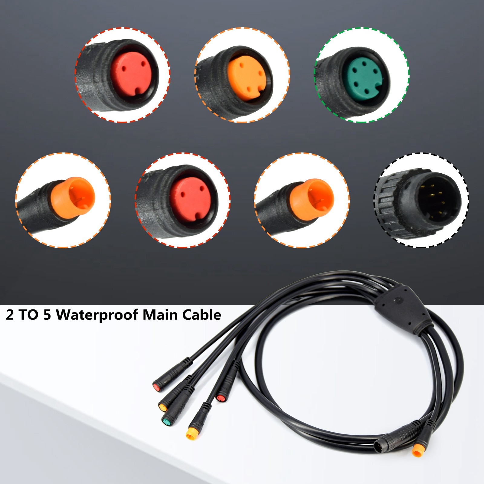 2T5 Waterproof Main Cable for E-bike Throttle Display Brake Controller Connector
