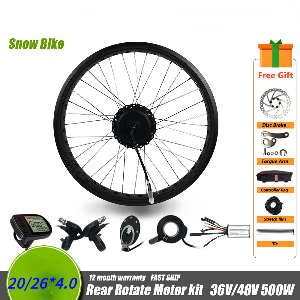 20 / 26 Inch 36V 48V 500W Snow E-bike Rear Rotate Hub Motor Wheel Conversion Kit