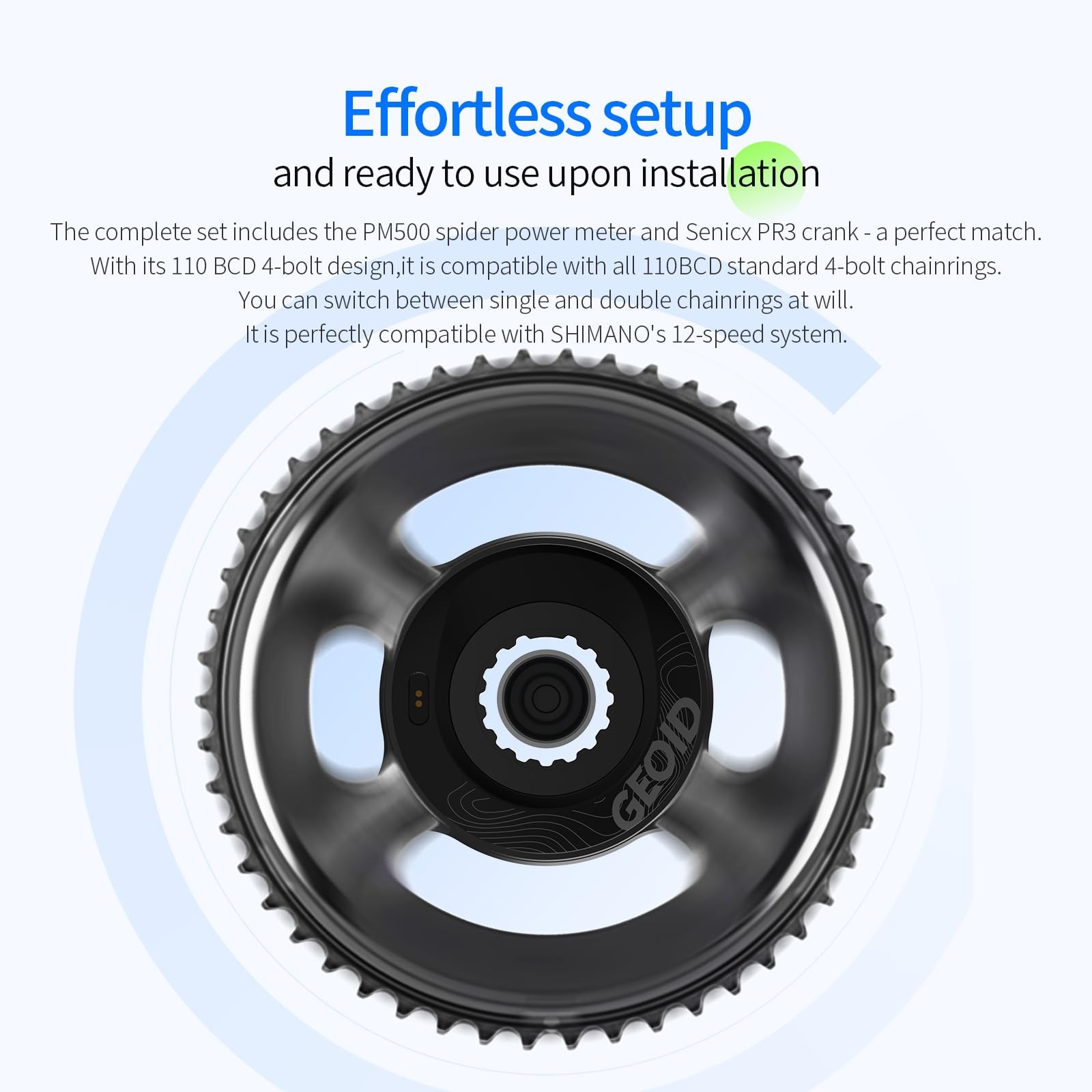 GEOID PM500 Bike Power Meter Crankset, ±1.5% Accuracy, Lightweight 680g, 300h…
