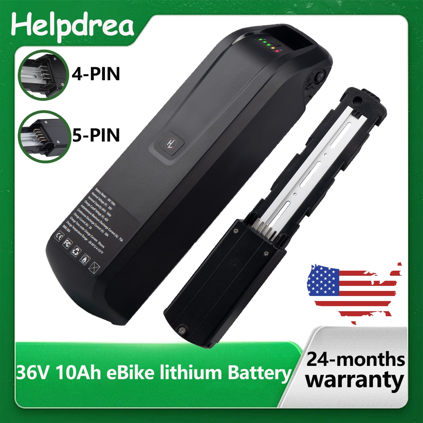 5PIN 36V ebike battery 36V 10Ah lithium Battery W/ USB Port for Bike 750W Motors