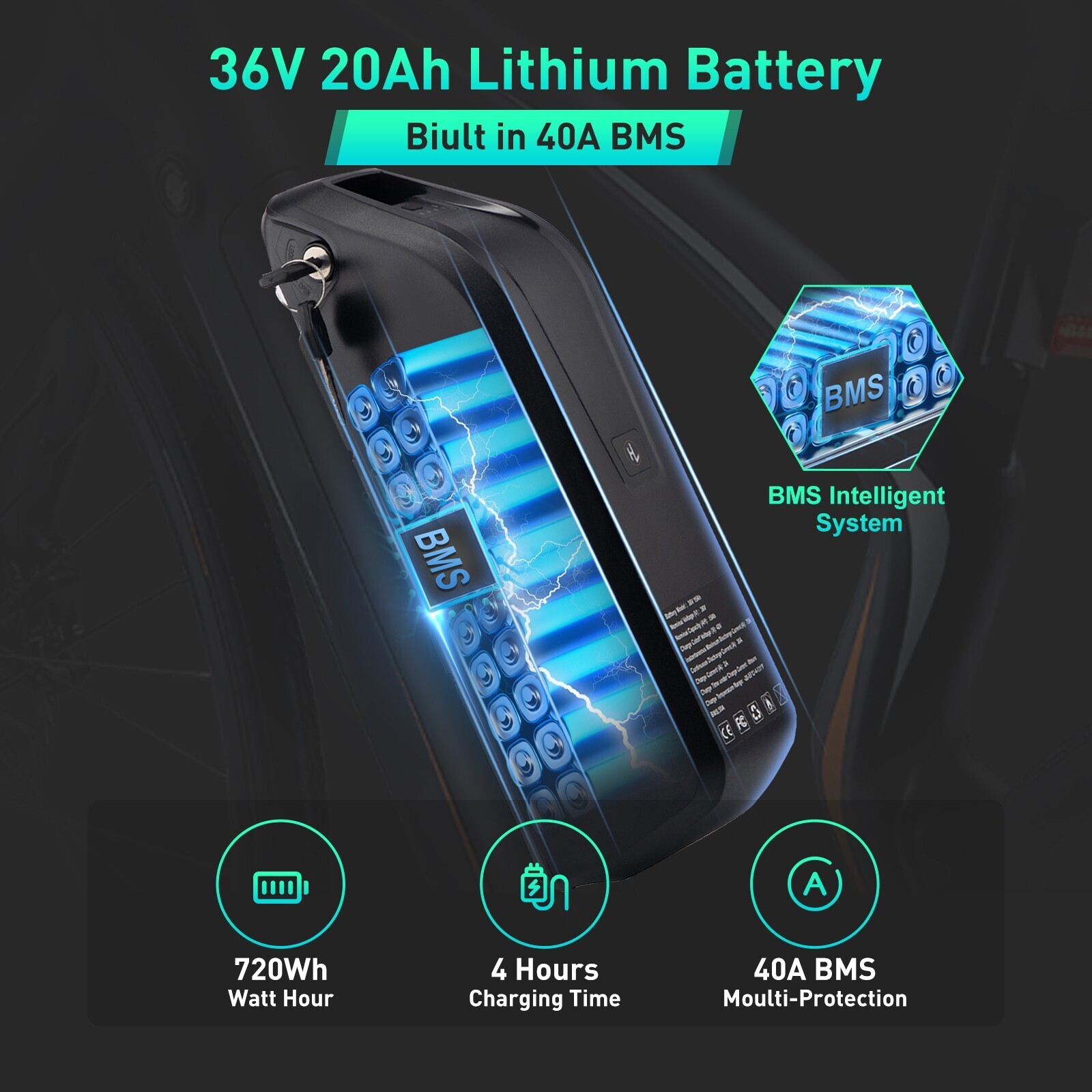 36V 48V 52V 10/15/20AH Lithium Battery BMS For 200W-2000W Ebike Electric Bicycle