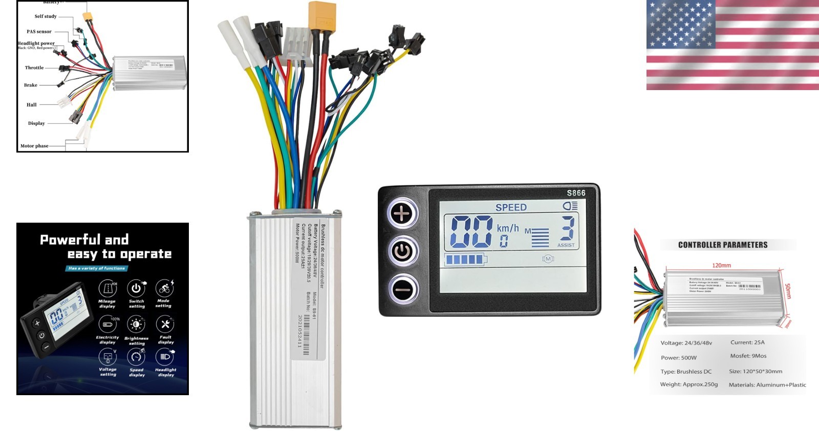 Durable 500W Brushless Ebike Controller with Waterproof LCD Display – 25A Power