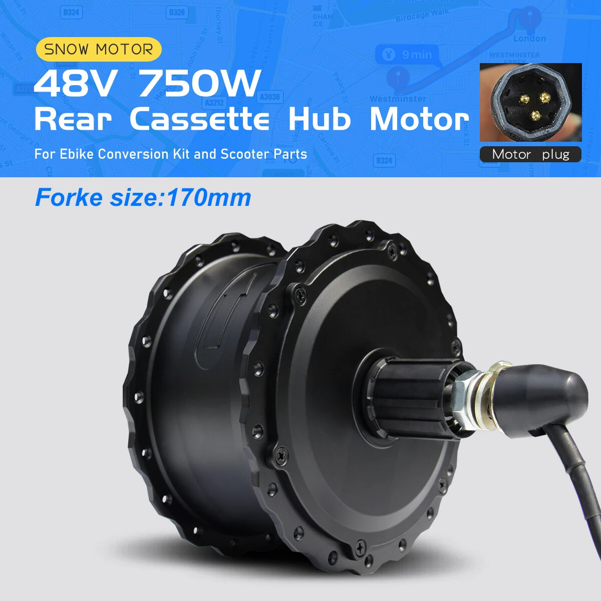 48V 750W 20 24 26” Snow Fat Ebike Front/Rear Brushless Hub Motor Conversion Kit