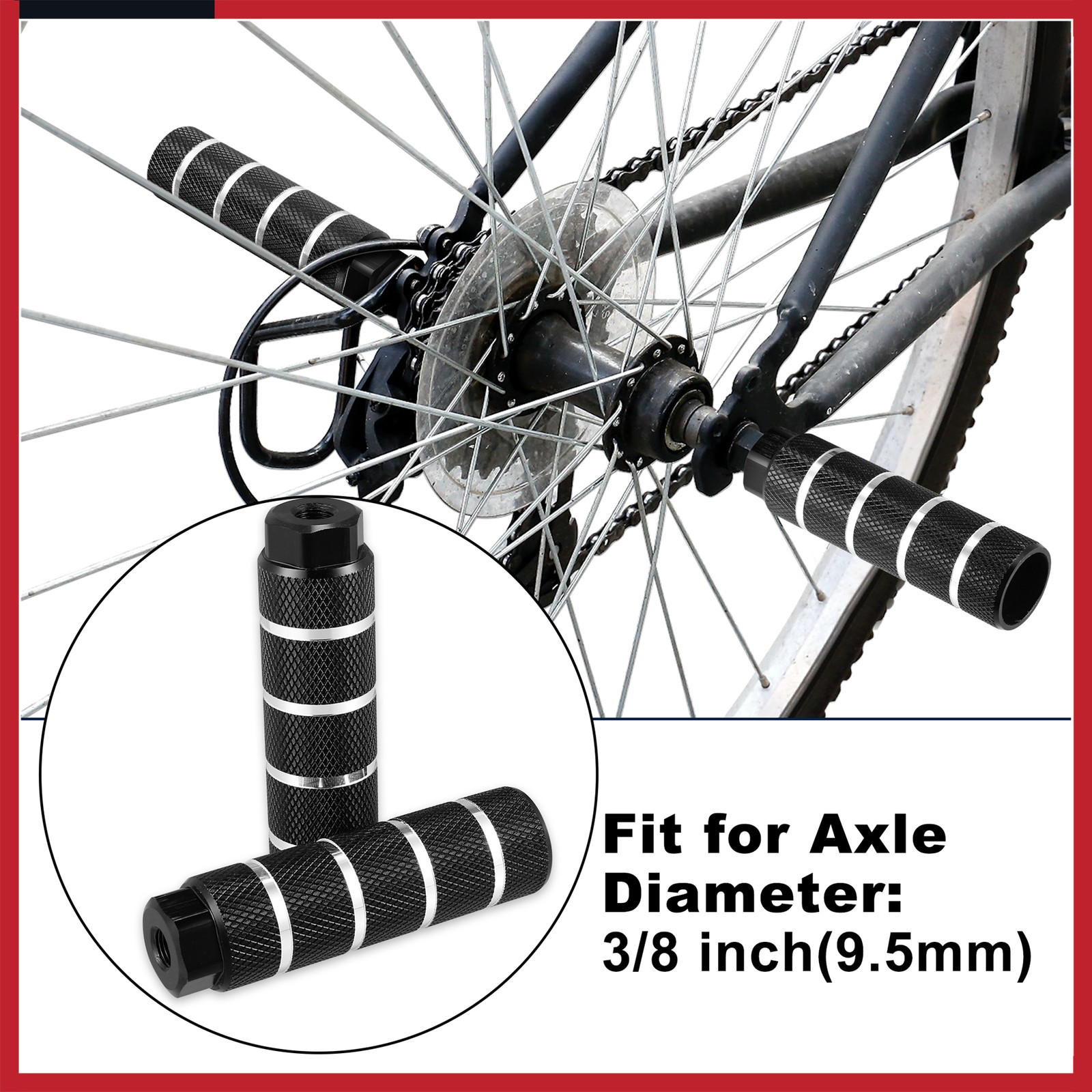 4pc Aluminum Alloy Rear Foot Pegs Black for BMX MTB Bike Fit 3/8 inch Axles New
