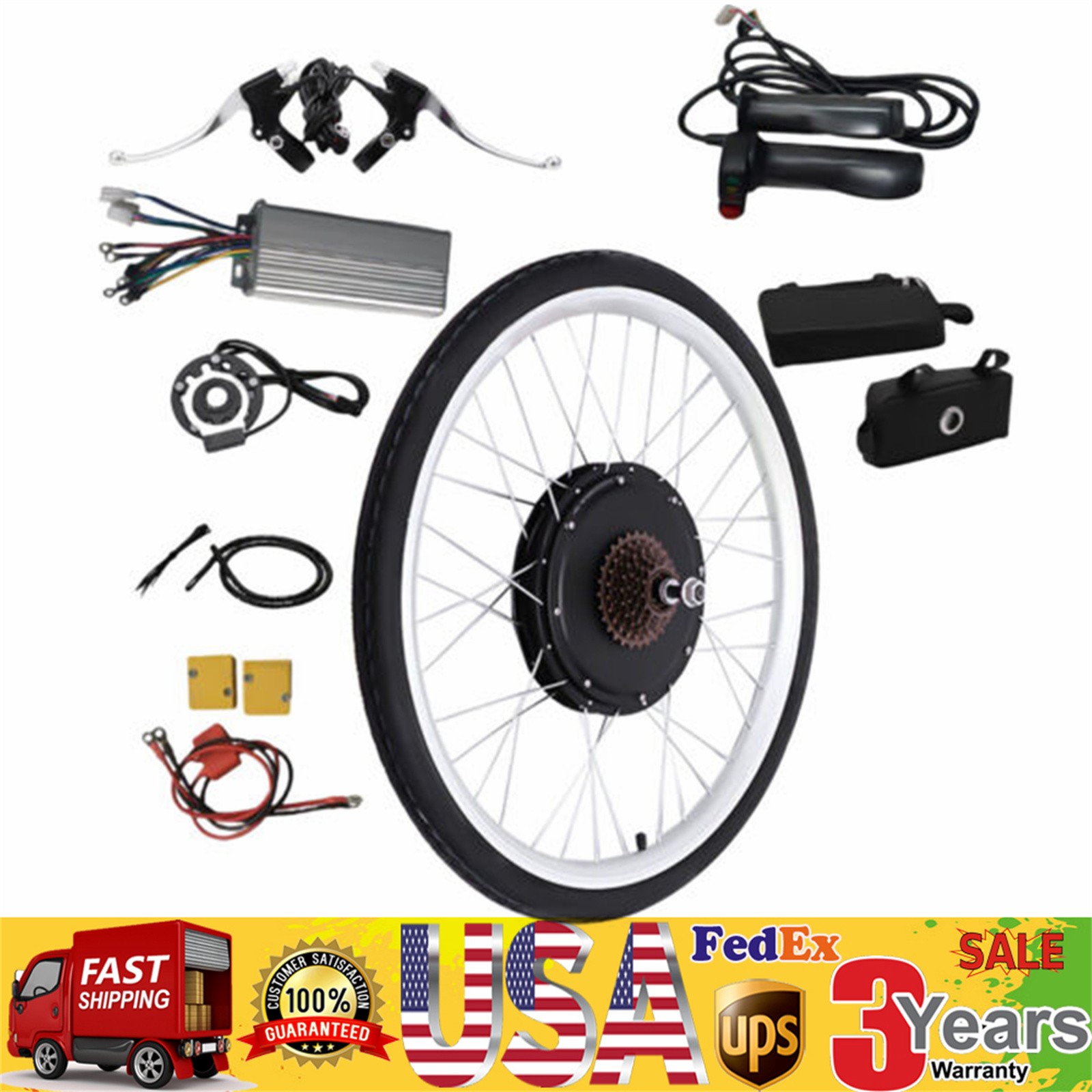 26″ Rear Wheel Electric Bicycle Conversion Kit E-Bike Motor Hub Kit 1000W 48V！