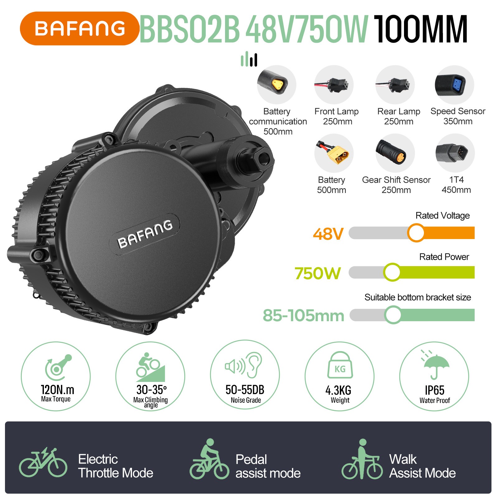 48V750W BAFANG Mid Drive Motor Kit BBS02B 68-73mm Electric Bike Conversion Kit