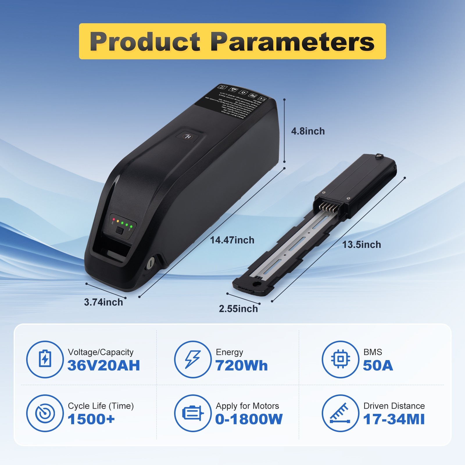 52V 48V 36V 10Ah/15Ah/20Ah Ebike Lithium Battery For Hailong 0W-1500W Motor