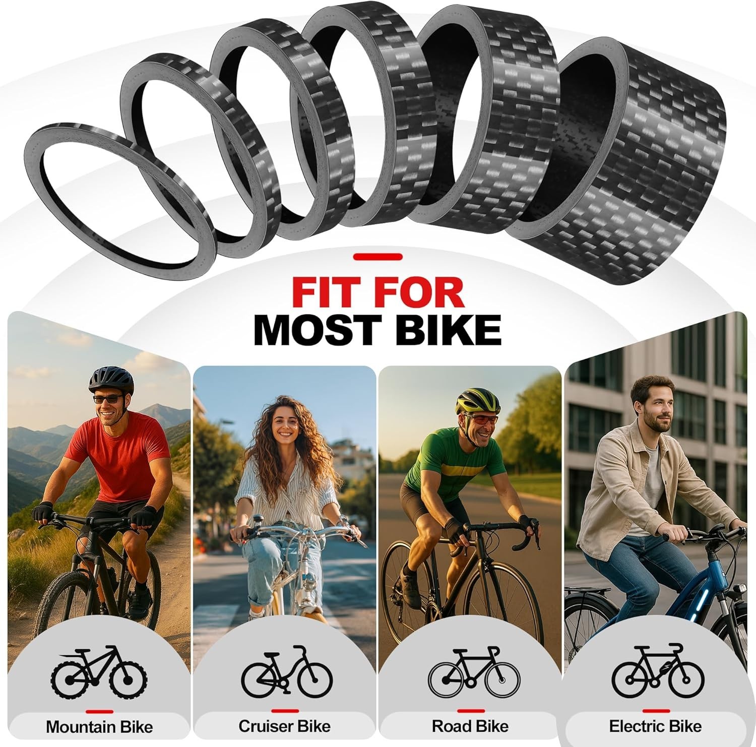 Carbon Fiber Bike Headset Spacers – 12 PCS Stem Spacers for 1 1/8″ Tubes