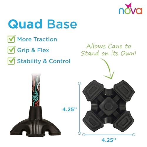 Nova Joy Designer Offset Quad Cane for 1 Count (Pack of 1), Proud Peacock