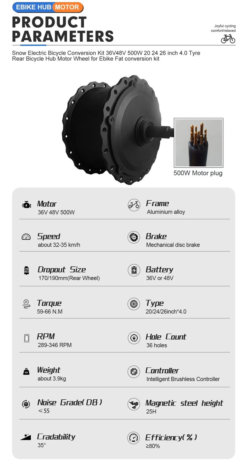 36V 48V 500W E-bike Conversion Kit Rear Rotate Hub Motor Wheel 20-26inch *4.0