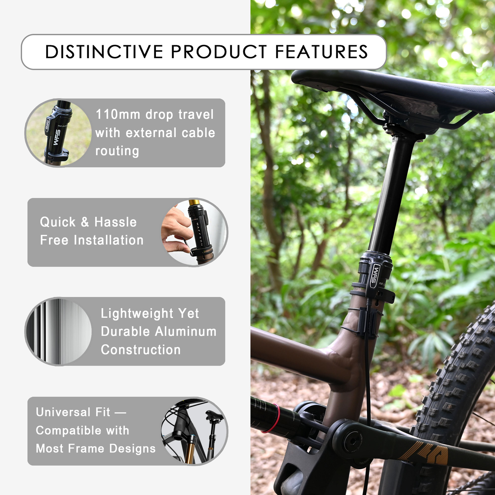 WFS Flex Remote External Dropper Post 27.2X395mm Travel 110mm, Black
