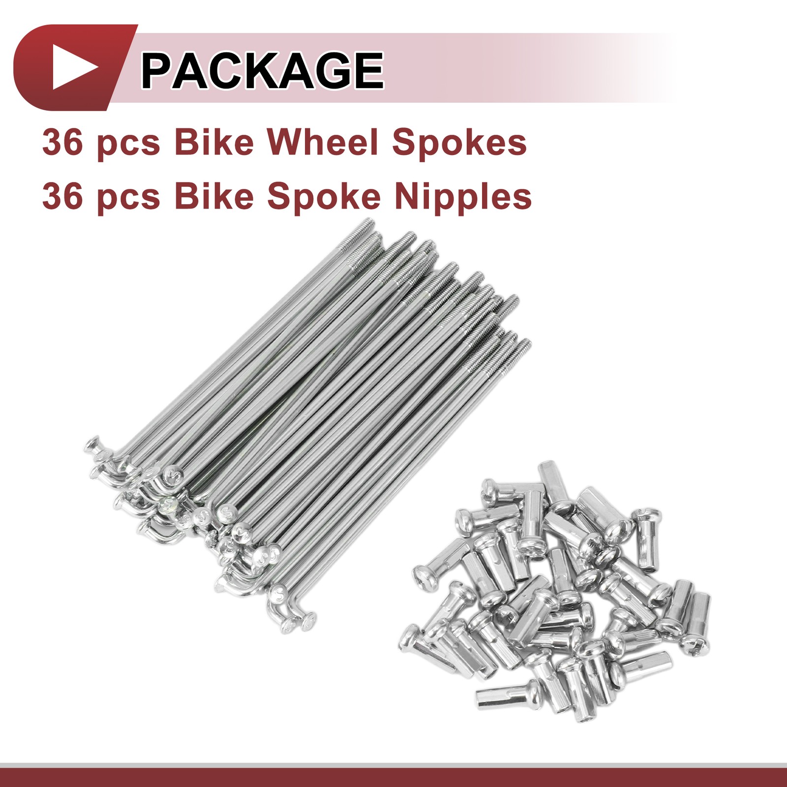 36 Set 13G Bicycle Spokes 78mm Bike Wheel Spokes 45 Steel Galvanized Silver Tone