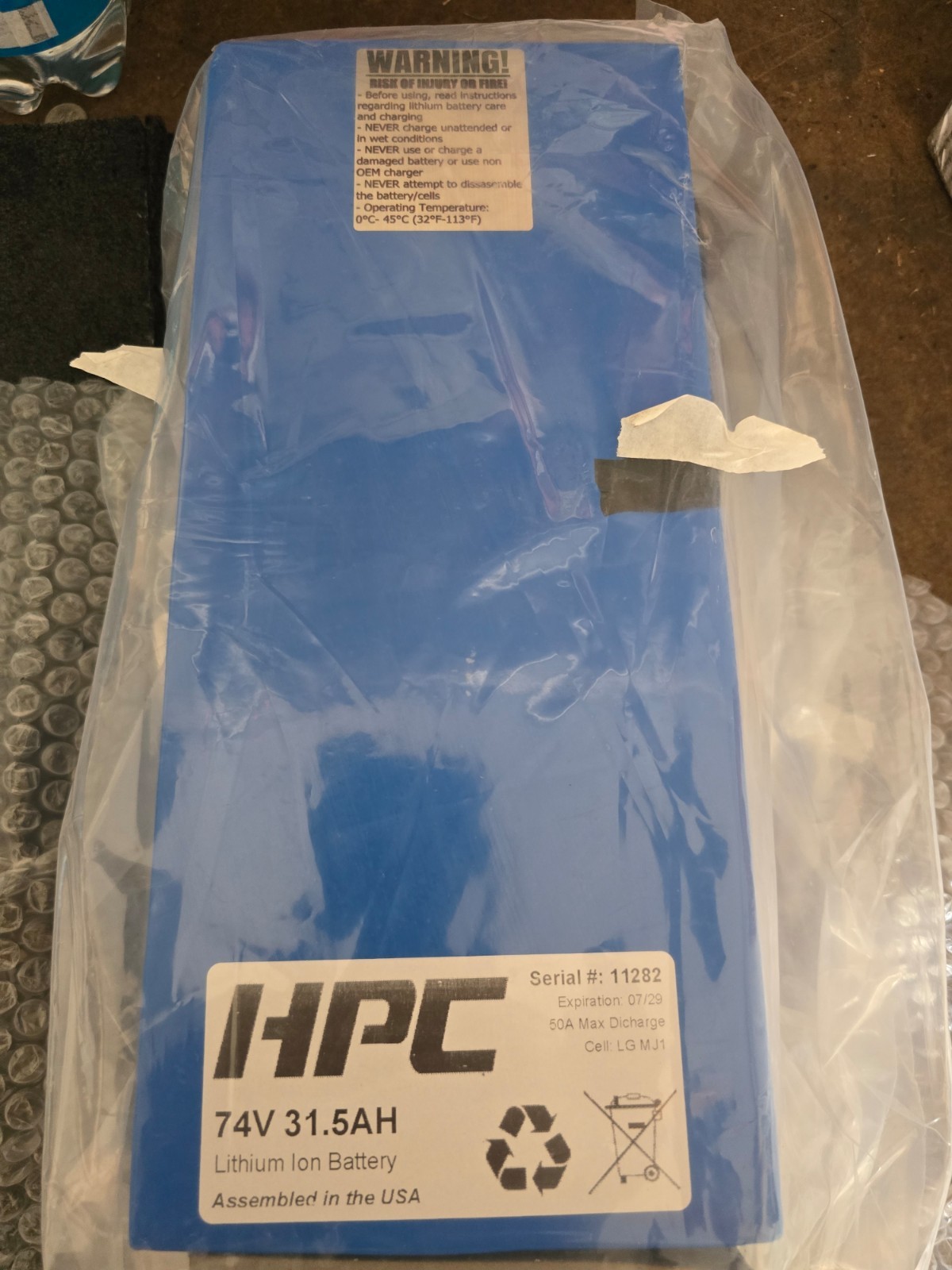 hpc cycles 74 volt 31.5 aH lithium ion ebike battery