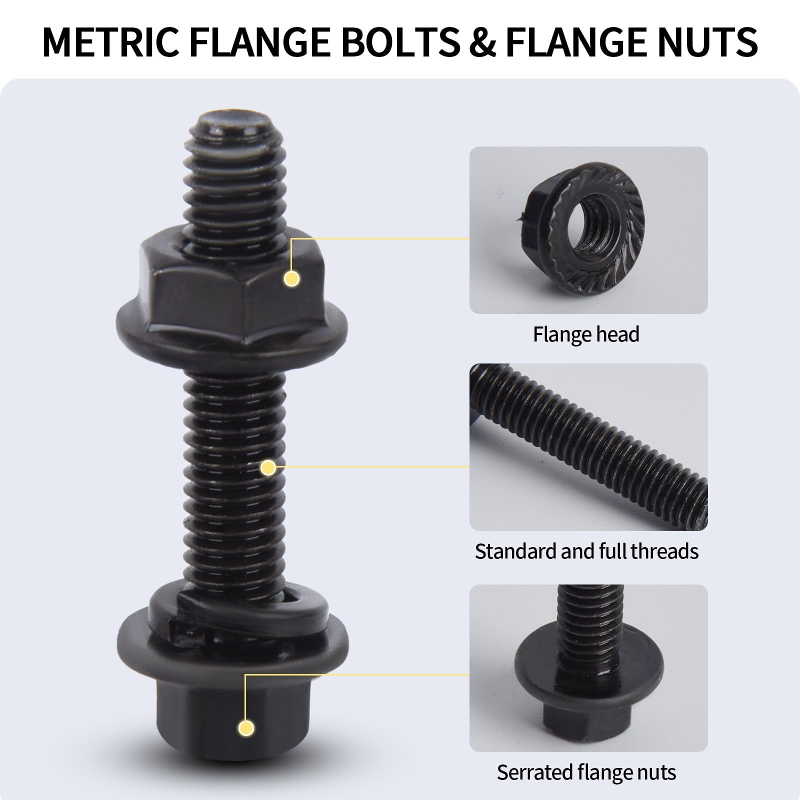 Gternity 292PCS M6 M8 M10 Flange Bolts Nuts Assorted Hex One Size, Black