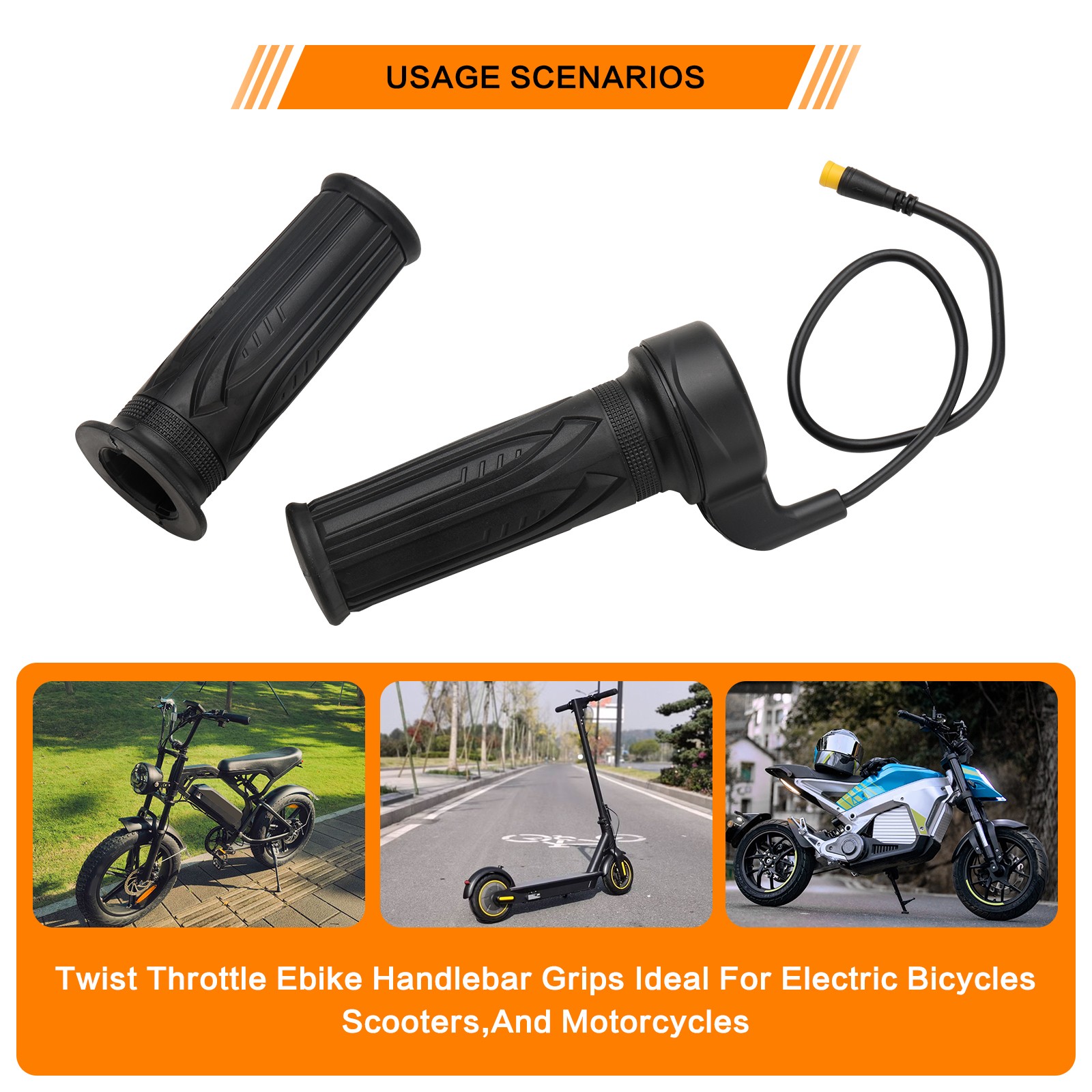 3 Pin Full Twist Throttle Ebike Left Right Hand Grip For Electric Mountain Bike