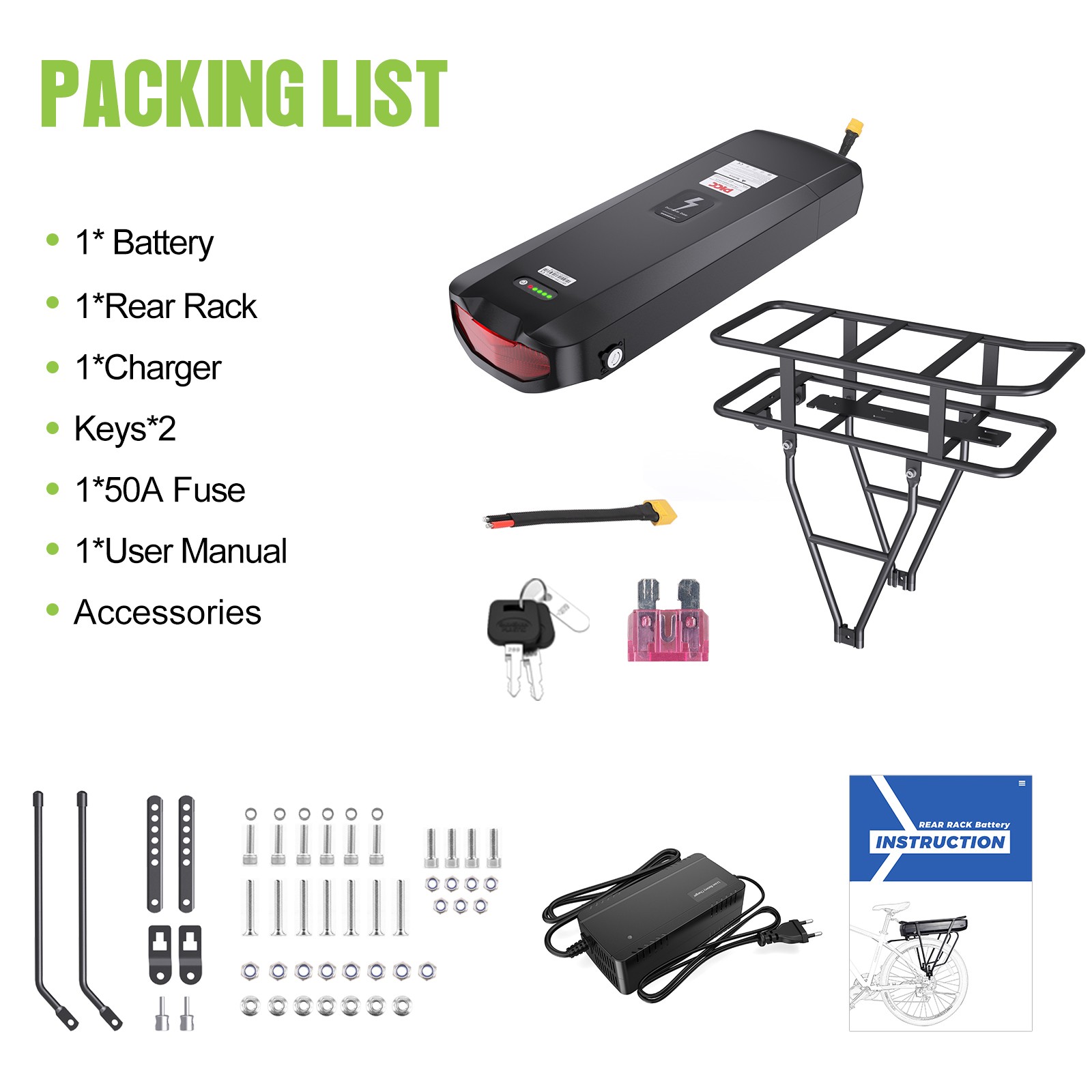 48V Electric Bicycle Ebike Lithium Battery Rechargeable 18.2Ah