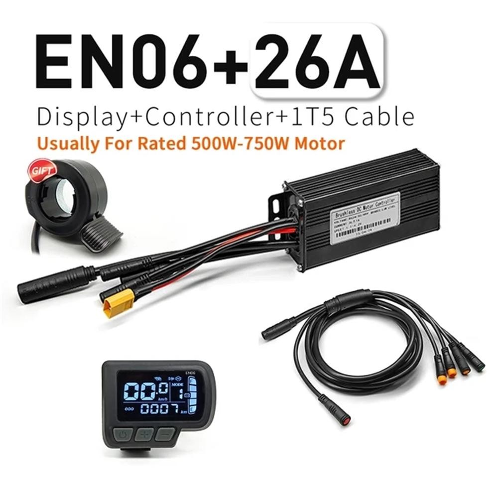 E-Bike 24V/36V/48V 26A Sine Wave Controller &Display WP Plug for 500W-750W Motor