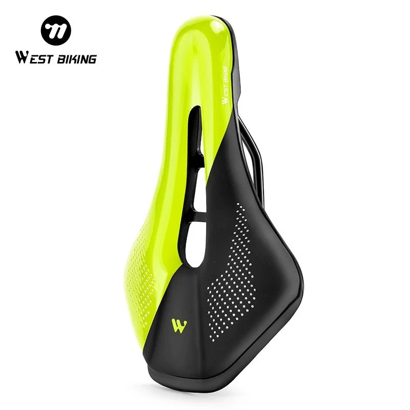 WEST BIKING Bicycle Saddle Cushion Steel Rail Leather Cycling Bike Saddle Green