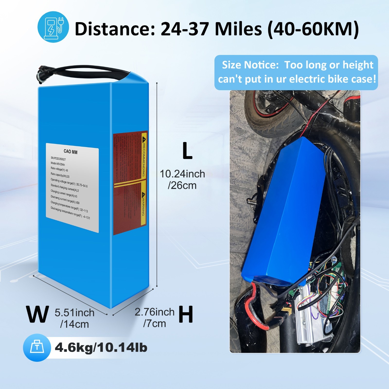36V/48V 10Ah/14Ah/20Ah Ebike Lithium battery for Electric Bike 100W-1200W Motors