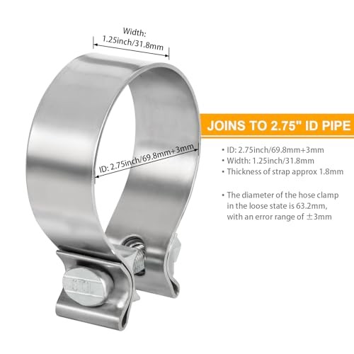 2.75 inch Exhaust Clamp, 2 3/4 Exhaust Clamp Stainless 2.75 Exhaust Clamp 2pcs