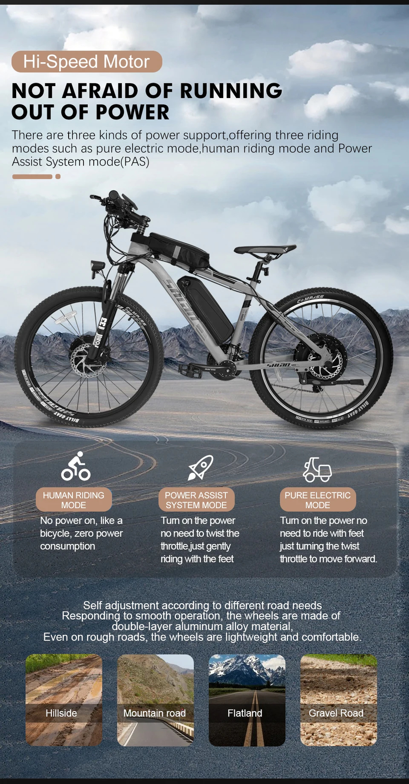 Mountain Electric Bike Conversion Kit 48V 1500W Brushless Front Hub Motor Wheel
