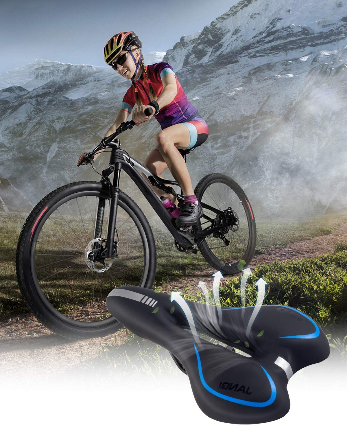 Mountain Bike Seat Bicycle Cushion Gel Pad Comfort Men Women Saddle Blue