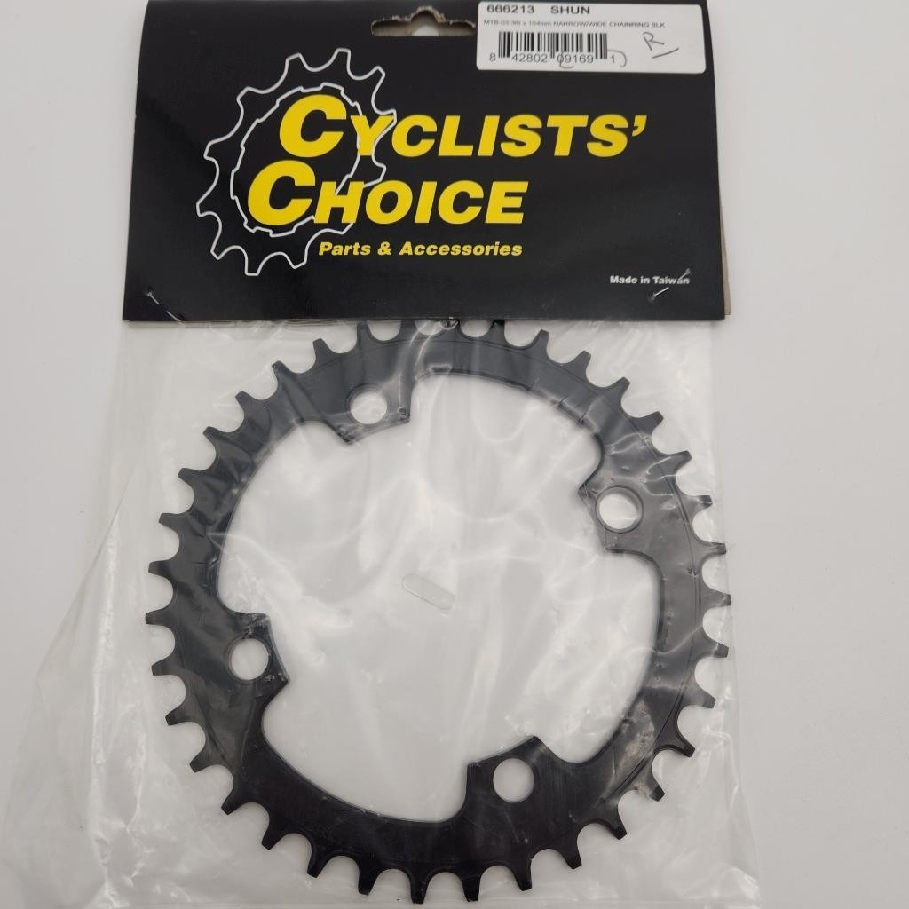 Cyclists Choice 36t x 104mm Narrow Wide Black Bicycle Chainring NOS