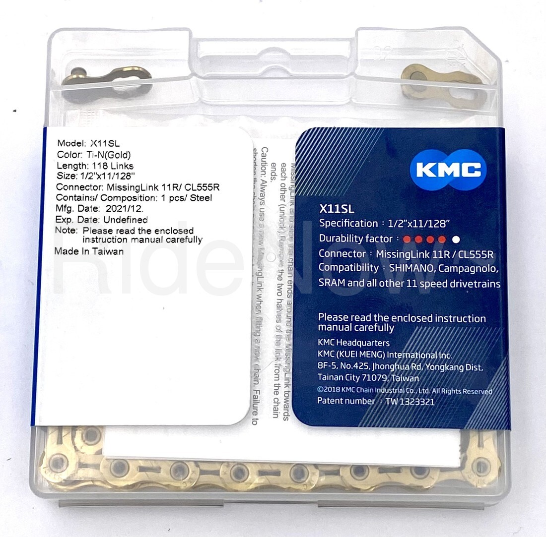 KMC X11SL Ti-N Gold Bike Chain Retail Pack 11 Speed Shimano/SRAM 118 Links
