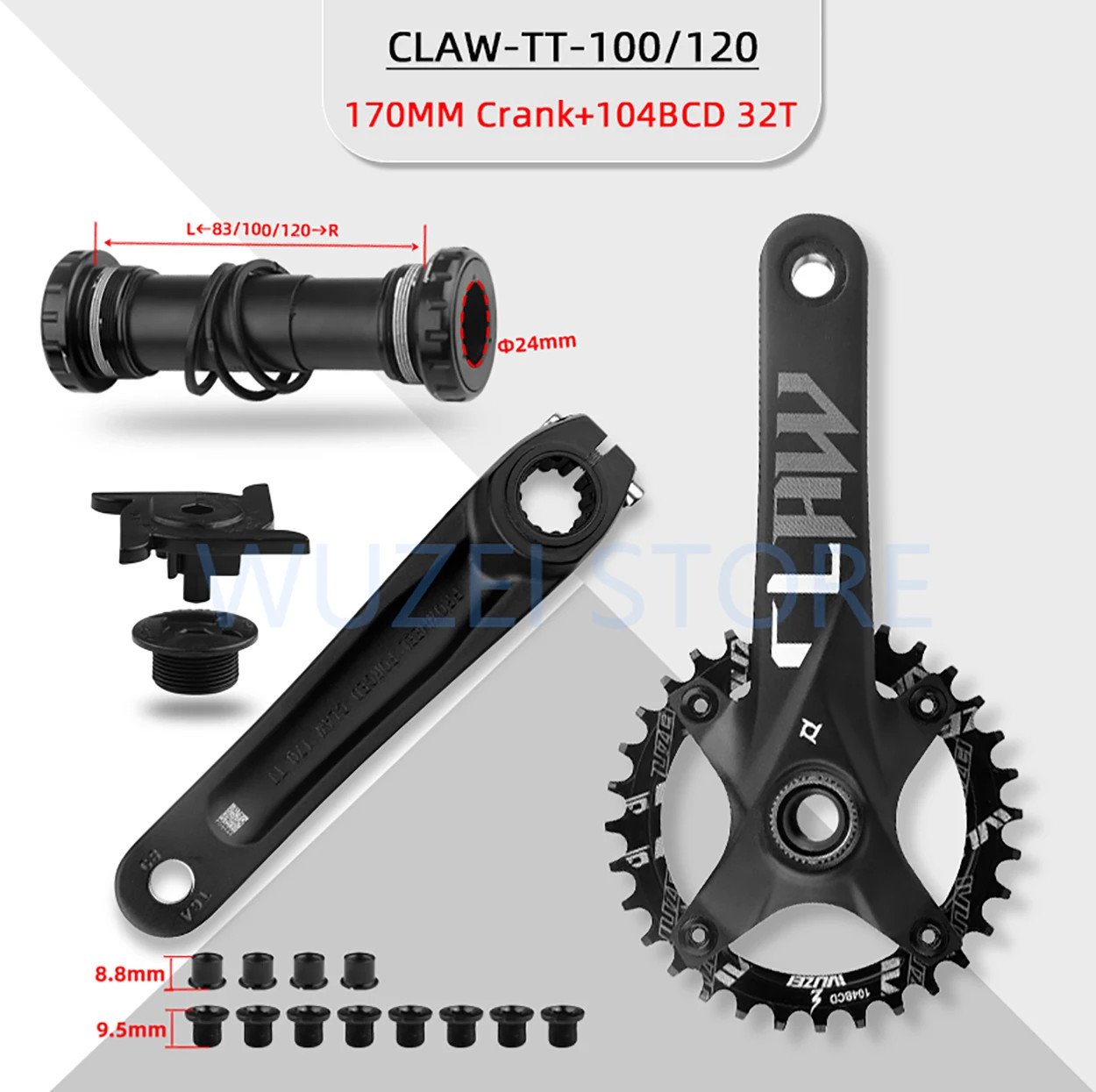 Crankset Fatbike 170mm Integrated Crank Crowns Fat Bike Sprocket 176/192mm Shaft